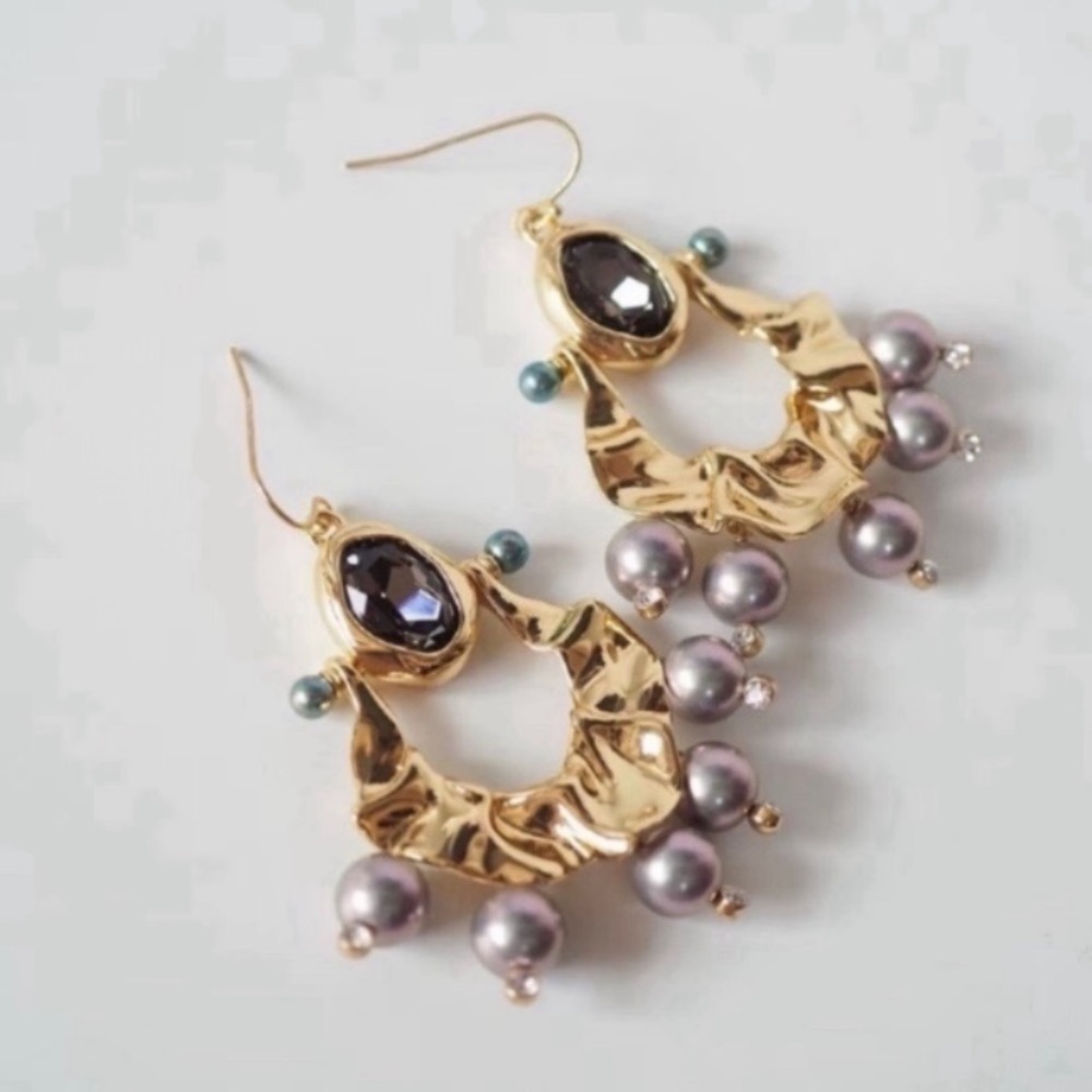 ALEXIS BITTAR • New Pearl Studded Crumpled Swinging Byzantine Drop Earrings - Picture 9 of 16